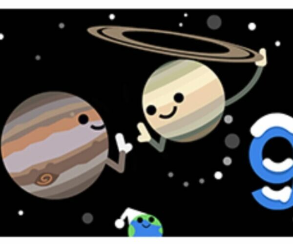 Google dedicates its doodle today to the winter solstice and the great conjunction of Saturn and Jupiter, what is it?